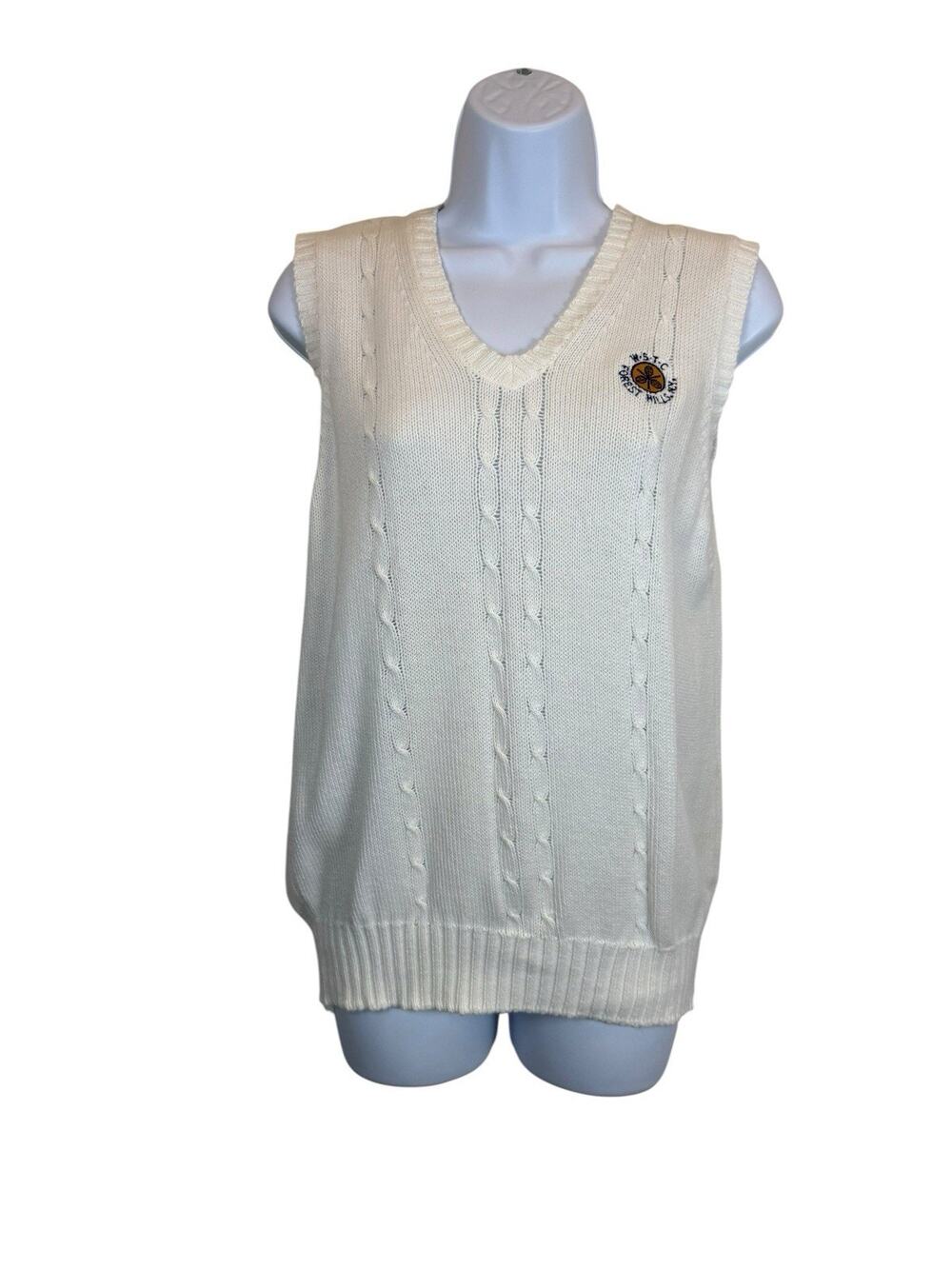 Vintage Lady Pickering Tennis Sweater Vest Women Large White Cable Knit Preppy